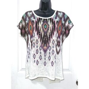 MCM Y2K Purple and white Aztec print short sleeve top size medium